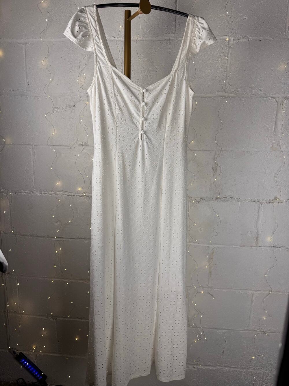 WAYF White Eyelet Maxi Dress Size S Square Neck Button Front NWT